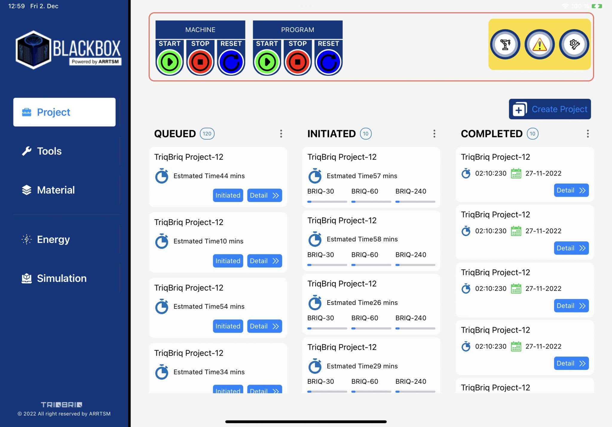 ARRTSM Artificial Intelligence Pack control system dashboard