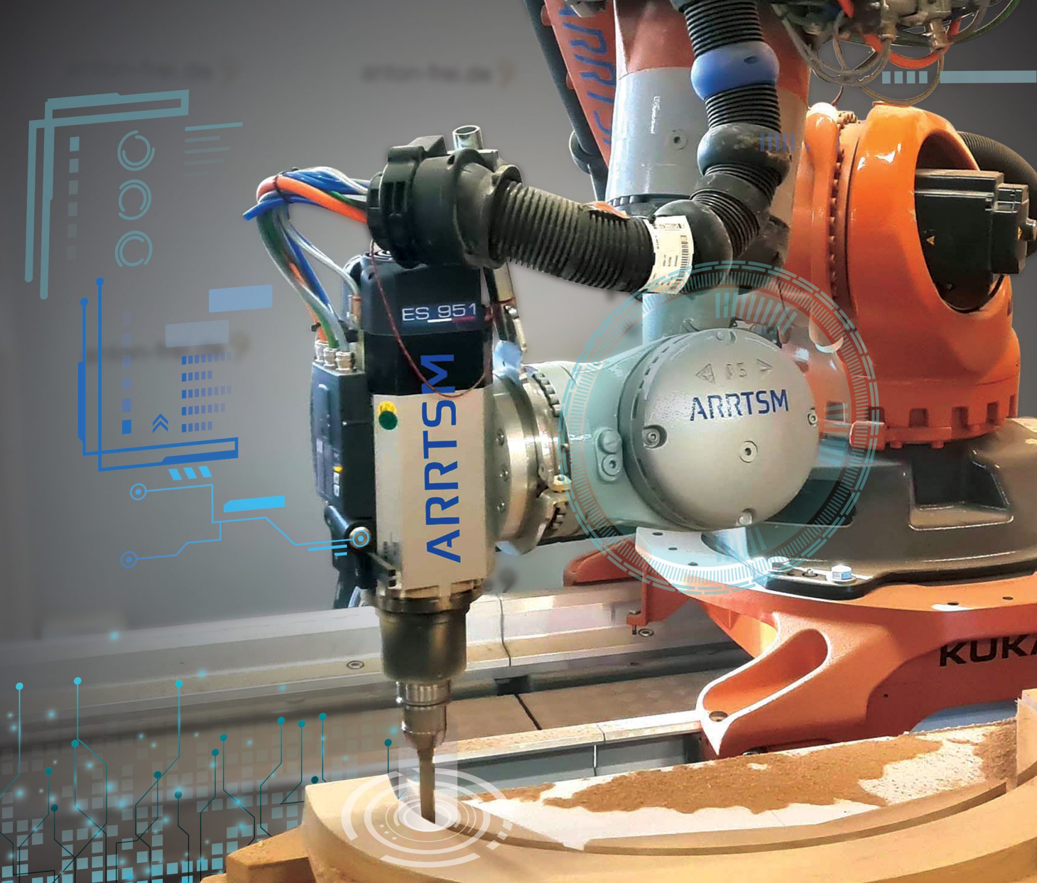 Robotic arm and software interface showcasing app benefits